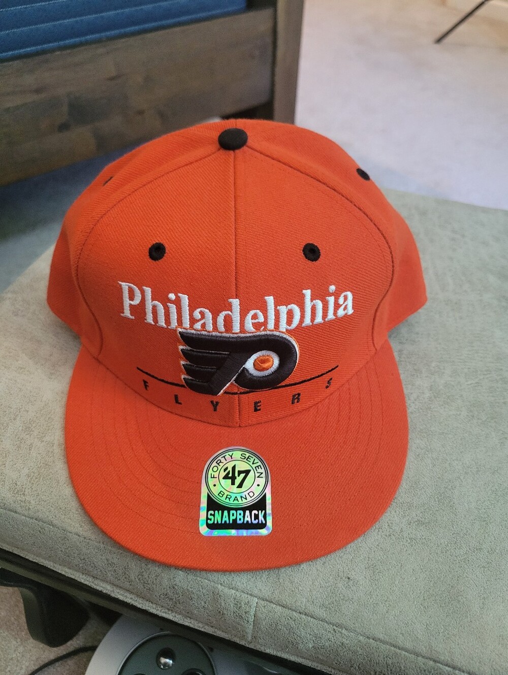 Philadelphia Flyers NHL '47 Brand Snapback Hat Orange Flat Brim Cap New W/ Stick